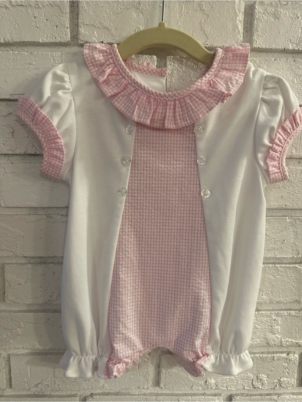 Little English Pink and White Gingham Ruffle One-Piece